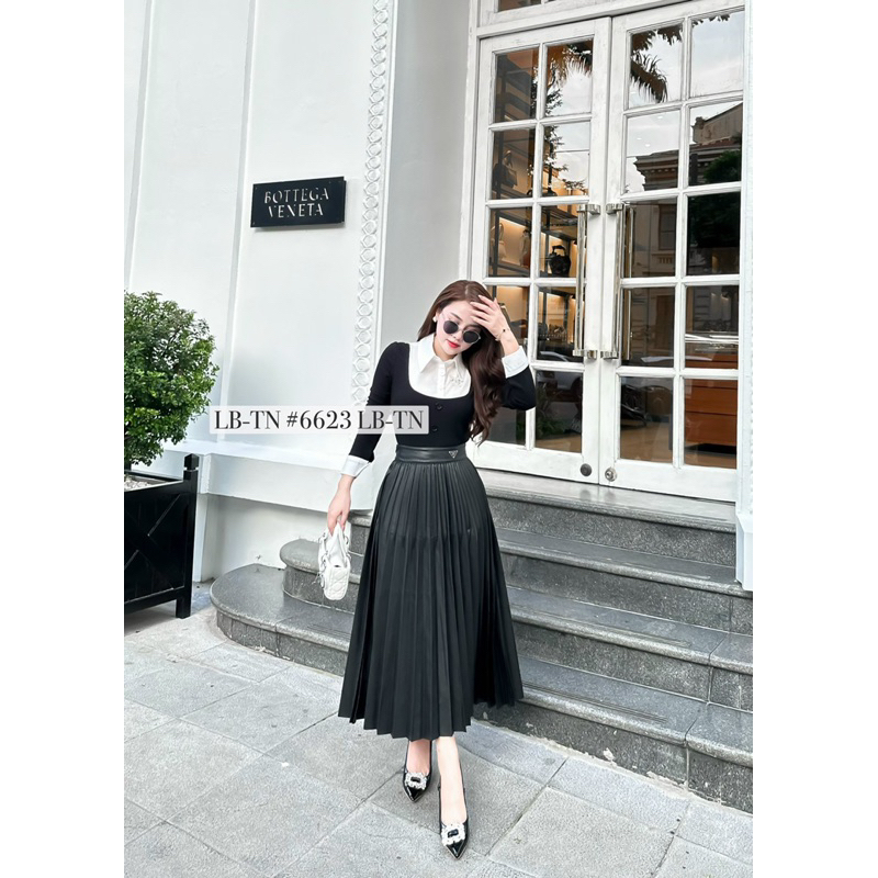 CHÂN VÁY DA DÁNG DÀI XẾP LY PADA CẠP CAO CẤP MS36716