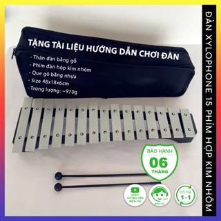 Đàn Xylophone 15 phím QUYNHLEMO hợp kim nhôm đen trắng, Bộ nhạc cụ Glockenspiel 15 Note cho bé trai, bé gái phát triển