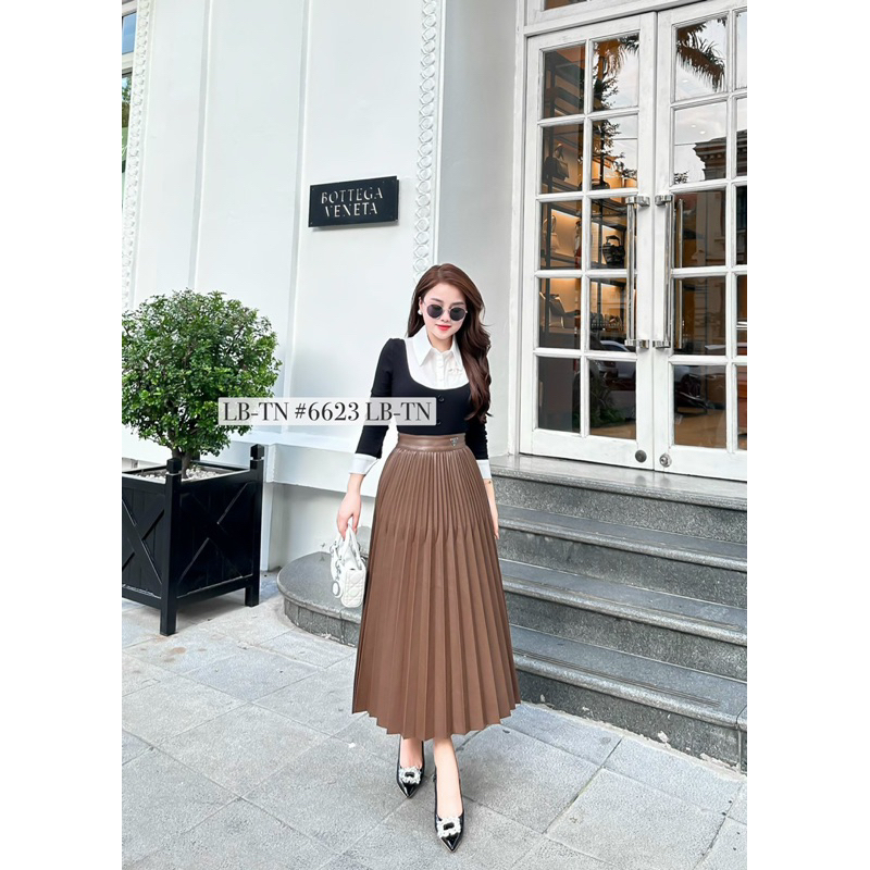 CHÂN VÁY DA DÁNG DÀI XẾP LY PADA CẠP CAO CẤP MS36716