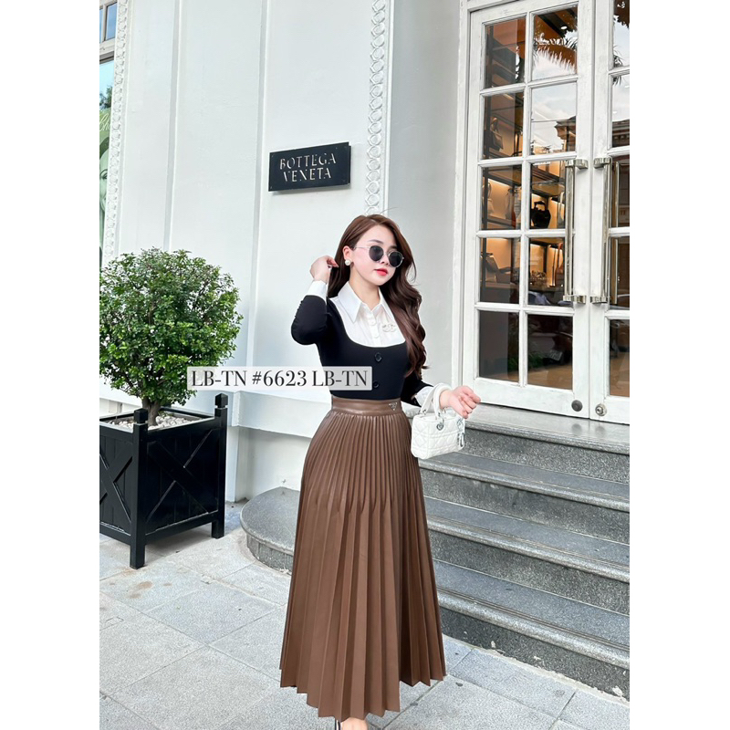 CHÂN VÁY DA DÁNG DÀI XẾP LY PADA CẠP CAO CẤP MS36716