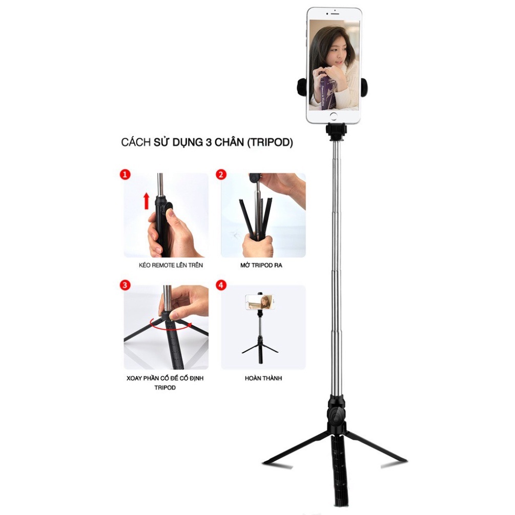 Cây selfie - Cây chụp ảnh Bluetooth đa năng Thế Hệ 2 - Cây chụp hình và trippo 3 chân parris01.shop