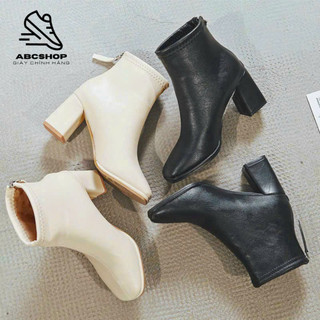 Boot da nữ cổ lửng, boot da nữ vân sần boot nữ da lì cổ lửng, dây kéo khoá sau gót 7cm!