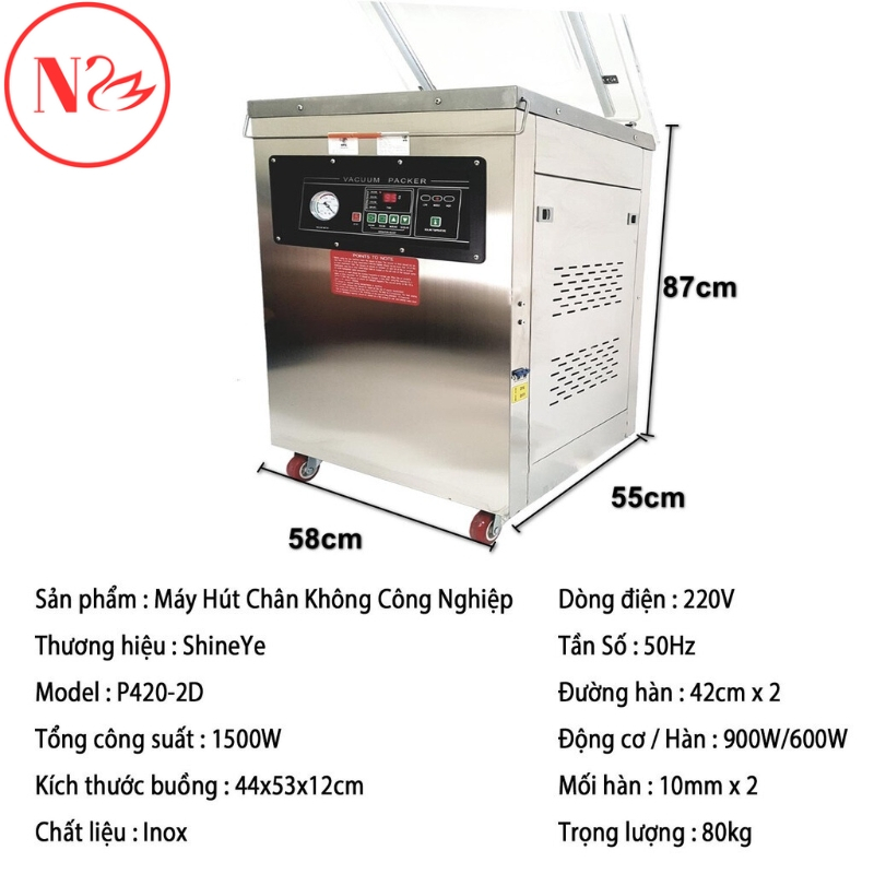 Máy hút chân không công nghiệp DZ400, máy hút thực phẩm công xuất 900W mạnh mẽ cho áp suất đạt -0,1Mpa bảo hành 12 tháng