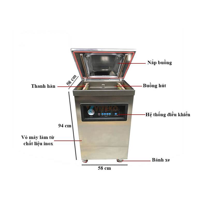 Máy hút chân không công nghiệp DZ400, máy hút thực phẩm công xuất 900W mạnh mẽ cho áp suất đạt -0,1Mpa bảo hành 12 tháng