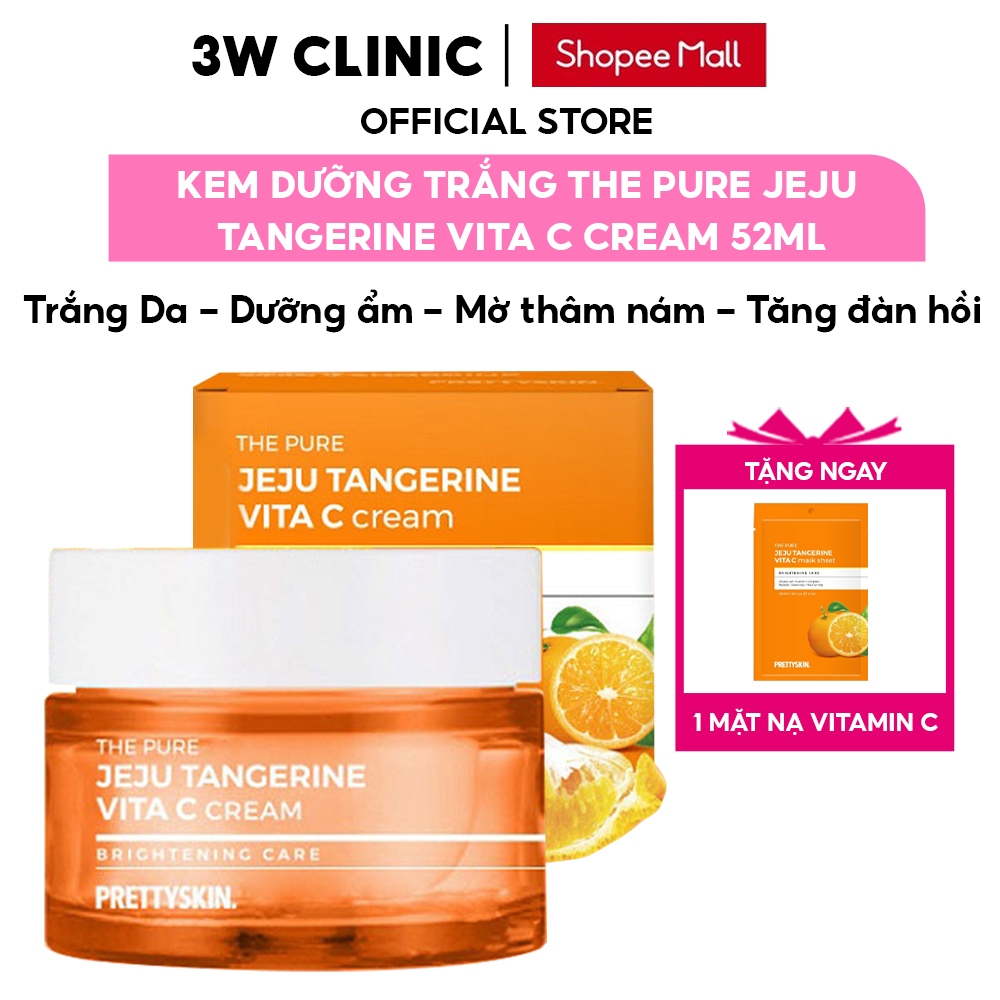 Kem Trắng Da Phục Hồi Pretty Skin Hàn Quốc The Pure Jeju Tangerine Vita C Cream 52ml Dưỡng Ẩm Mờ Thâm Nám Tàn Nhang