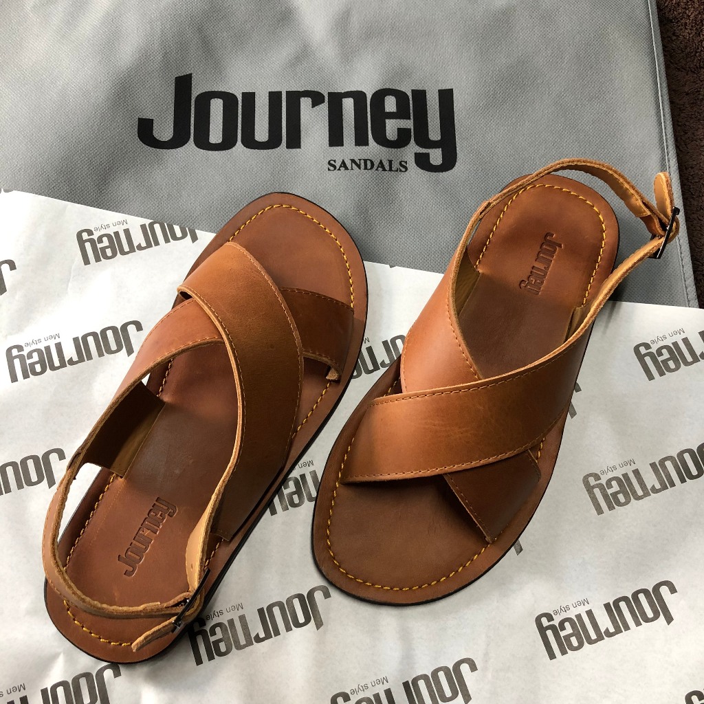 Sandal quai chéo da bò nam nữ Journey PJA2 màu đen nâu size 35 46