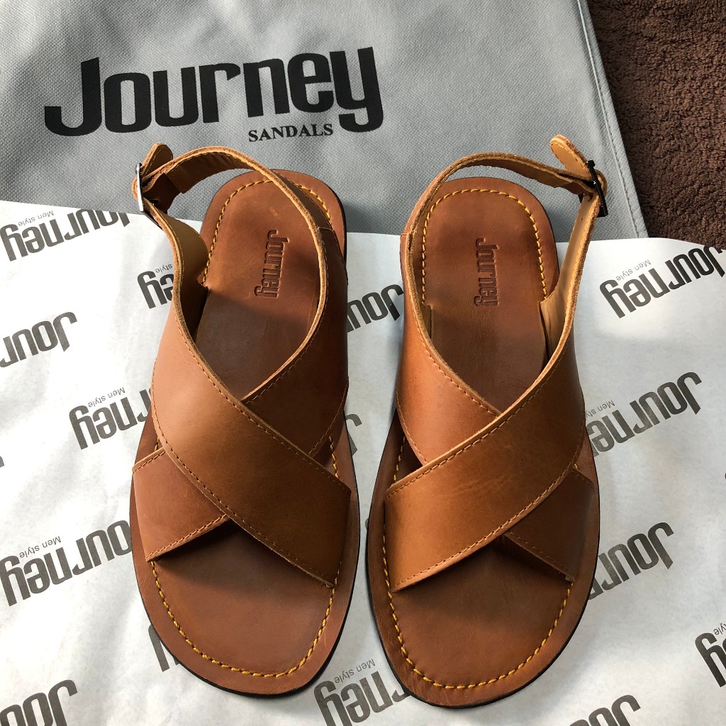 Sandal quai chéo da bò nam nữ Journey PJA2 màu đen nâu size 35 46