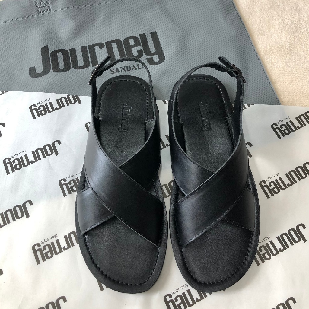 Sandal quai chéo da bò nam nữ Journey PJA2 màu đen nâu size 35 46