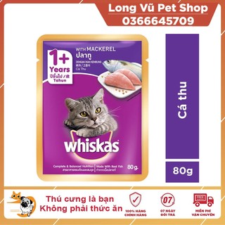 Bộ 5 túi thức ăn cho mèo Pate mèo Whiskas 1+ vị cá thu 80g/túi - Long Vũ Pet Shop