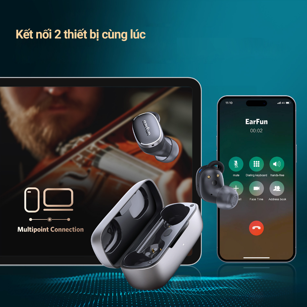 Tai nghe True Wireless EarFun Free Pro 3, Bluetooth 5.3, chống ồn ANC chip Qualcomm QCC3072