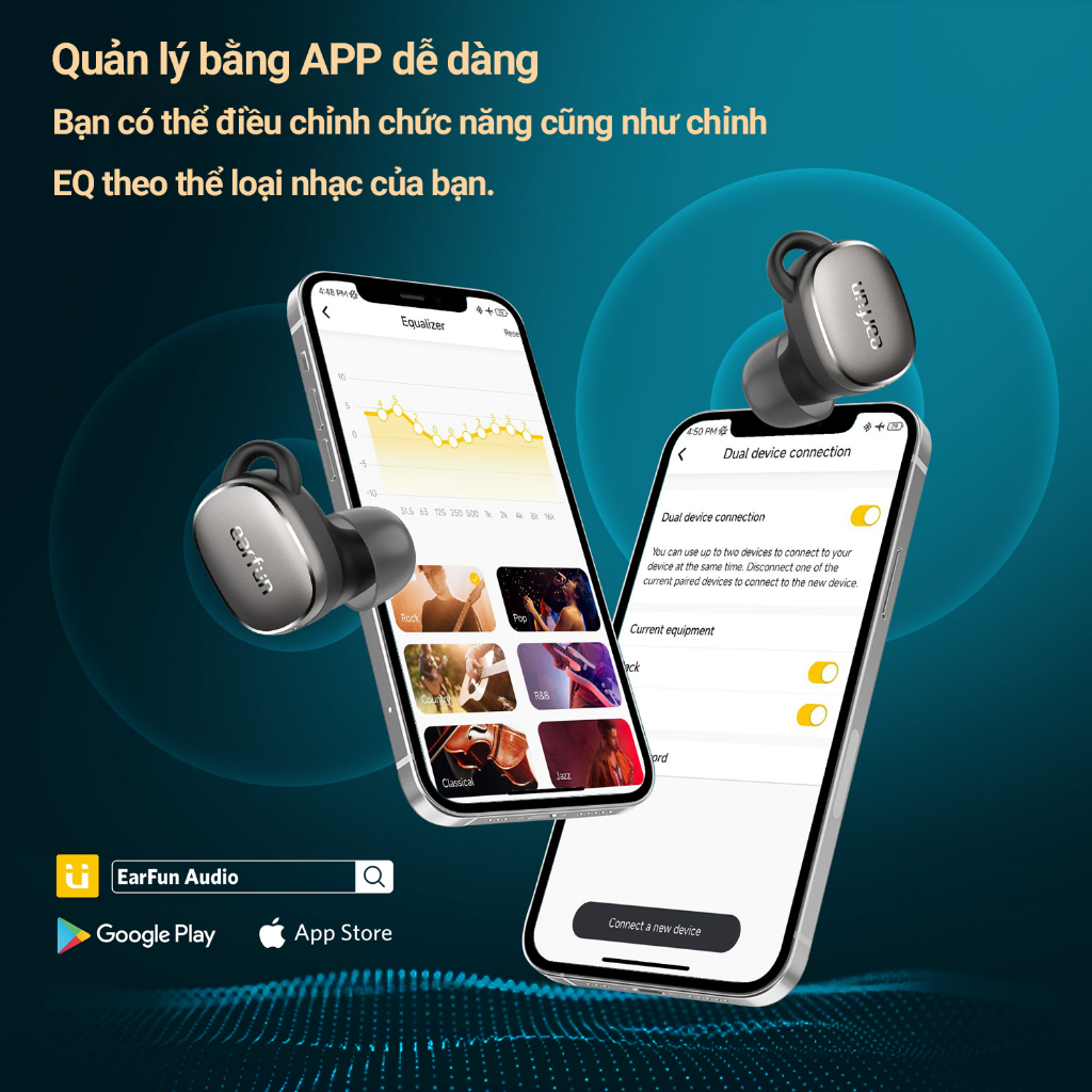 Tai nghe True Wireless EarFun Free Pro 3, Bluetooth 5.3, chống ồn ANC chip Qualcomm QCC3072