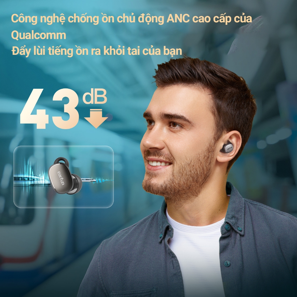 Tai nghe True Wireless EarFun Free Pro 3, Bluetooth 5.3, chống ồn ANC chip Qualcomm QCC3072