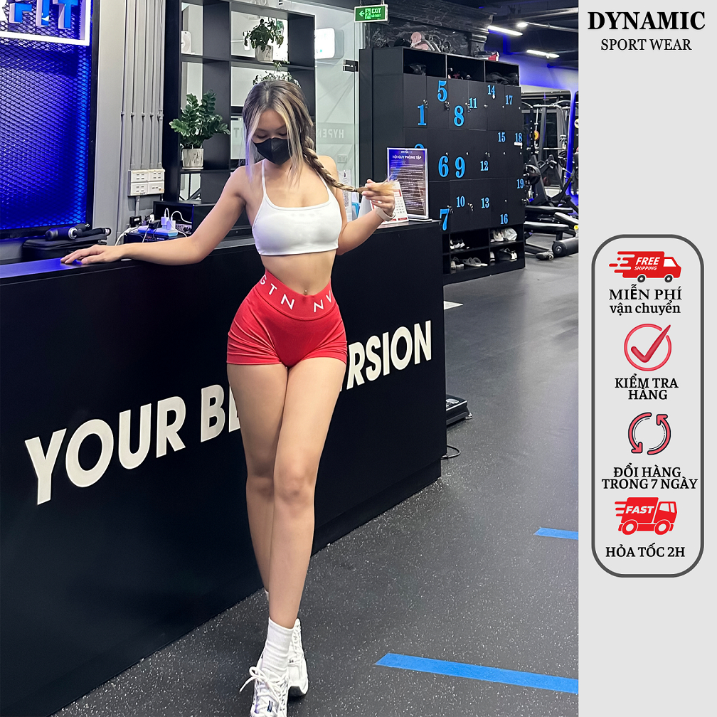 Quần short thể thao gym yoga nữ Navi cạp chắc chắn logo sắc nét