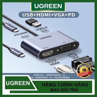 Cáp chuyển usb type c to hdmi và vga ugreen 50505 kèm cổng usb 3.0 và pd 100w - chính hãng