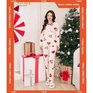Bộ dài tay chất cotton trái tim love, hàng chính hãng forme pijamas
