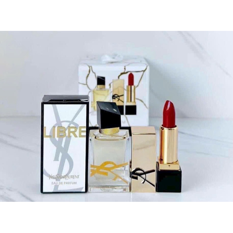 ( Auth ) Set mini YSL 2 món gồm Nước hoa mini và son mini tone đỏ.