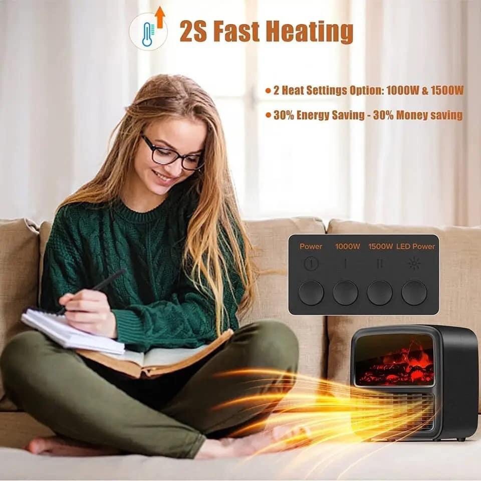 Máy sưởi Mini N6 công suất 1500w màn hình LED 3D hình ảnh lửa củi