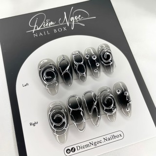 08 Nailbox Thiết Kế Ombre Đen Gel Nổi Cá Tính