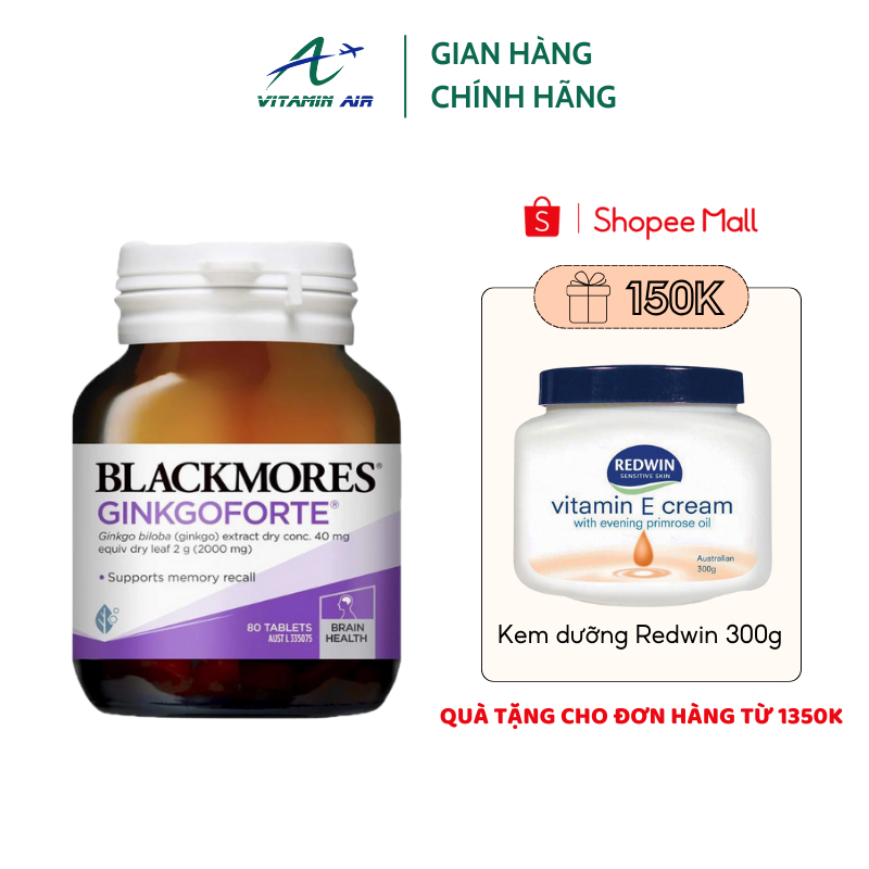 Bổ não Blackmores Ginkgoforte 80 viên tăng tuần hoàn máu và hỗ trợ trí não toàn diện
