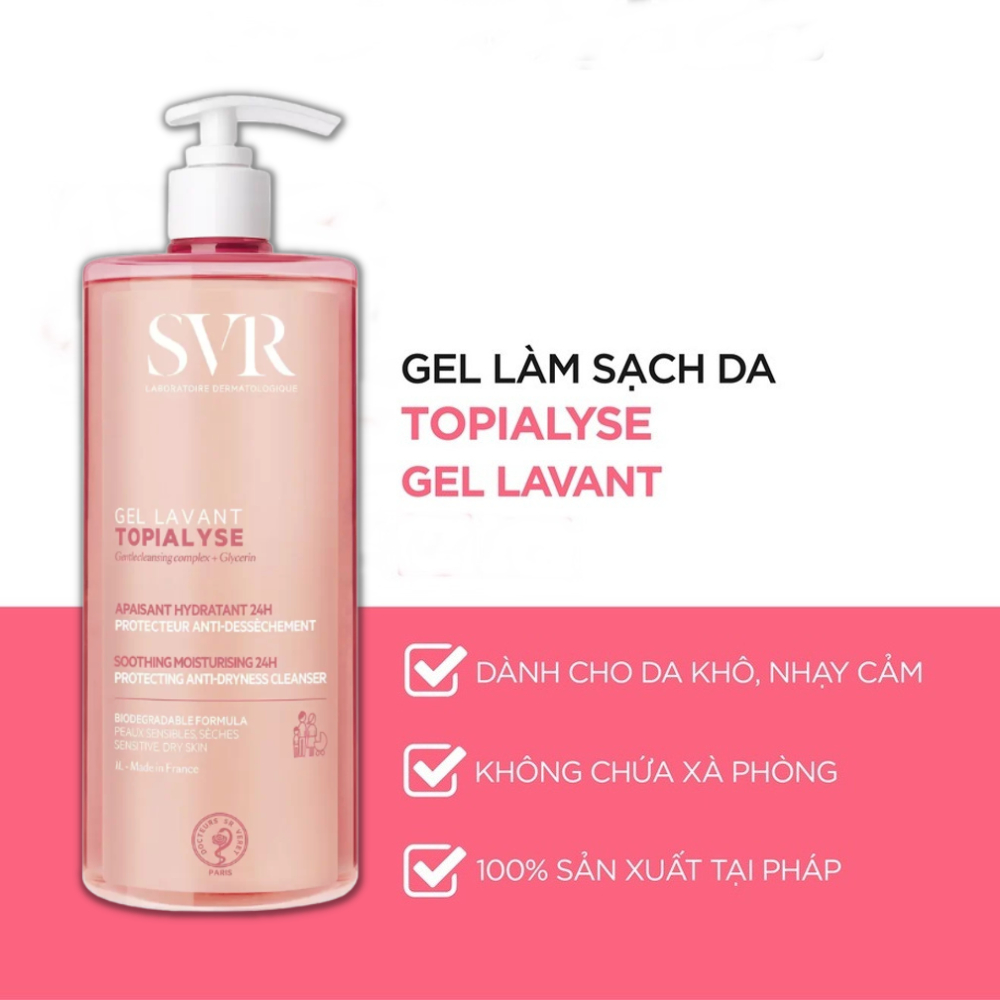 Combo Sữa rữa mặt SVR Topialyse Gel Lavant Dành Cho Da Khô Và Nhạy Cảm 400ml Tặng SRM SVR Topialyse Gel Lavant 55ml