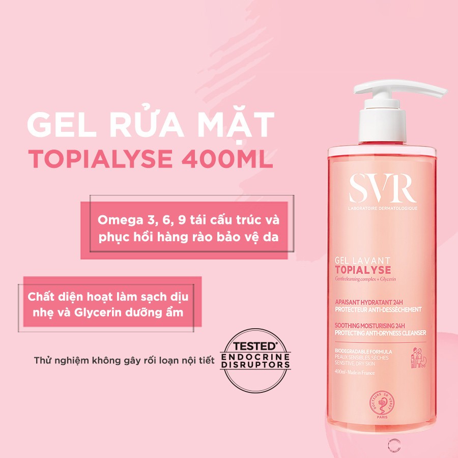 Combo Sữa rữa mặt SVR Topialyse Gel Lavant Dành Cho Da Khô Và Nhạy Cảm 400ml Tặng SRM SVR Topialyse Gel Lavant 55ml