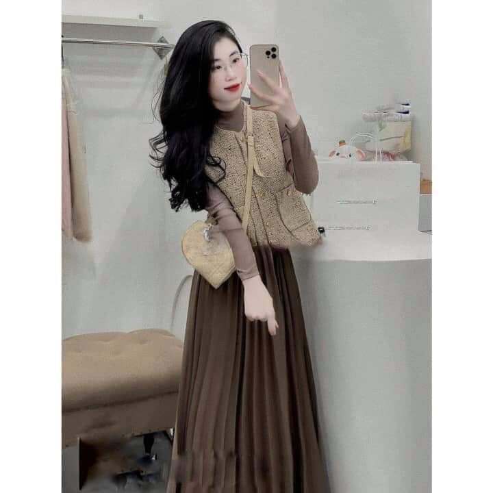 Sét áo dạ gile kèm váy ly