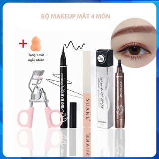 Bộ trang điểm mắt Makeup mắt cơ bản 4 món  Bút kẻ mắt, bút kẻ mày 3D, kẹp mi mascara nội địa Trung cho người mới học