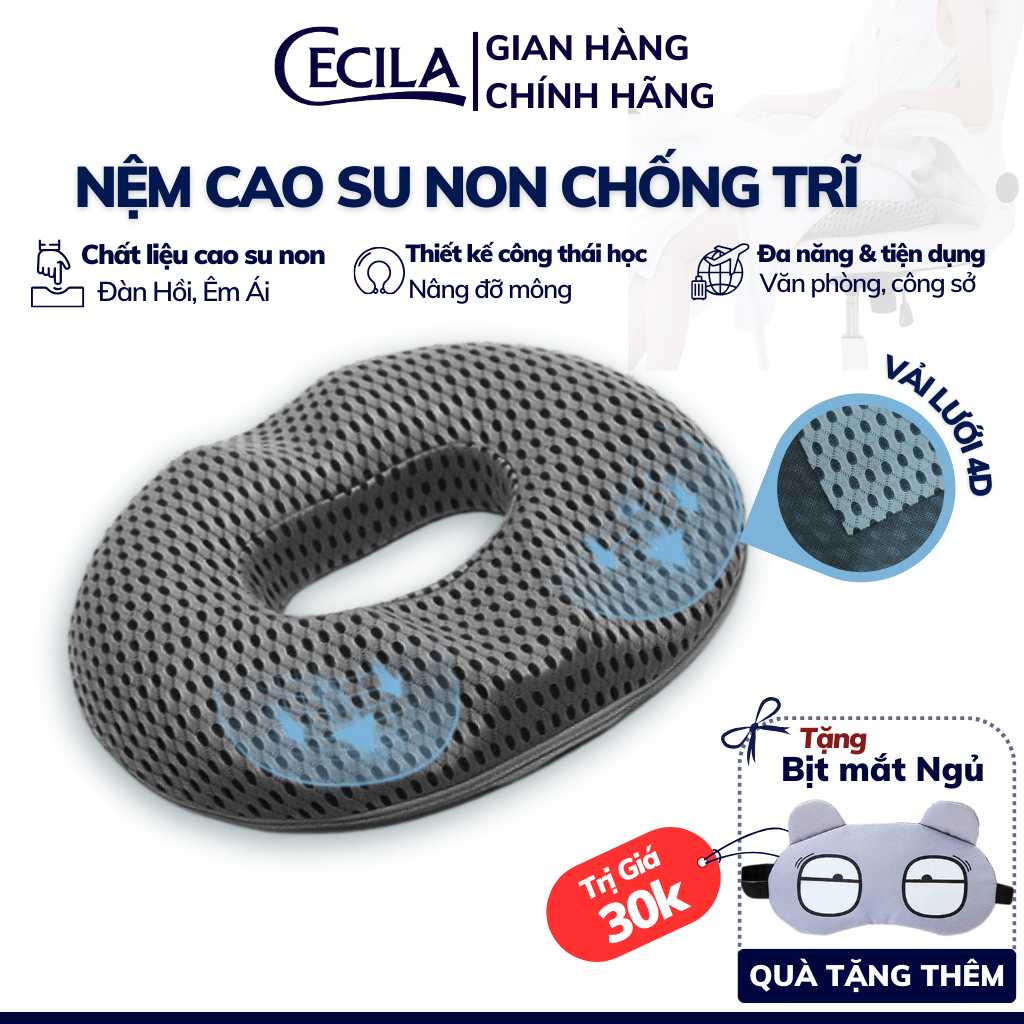 Gối lót ghế ngồi y tế chống trĩ CECILA giảm ê mỏi mông cho dân văn phòng, bà bầu, người bệnh trĩ