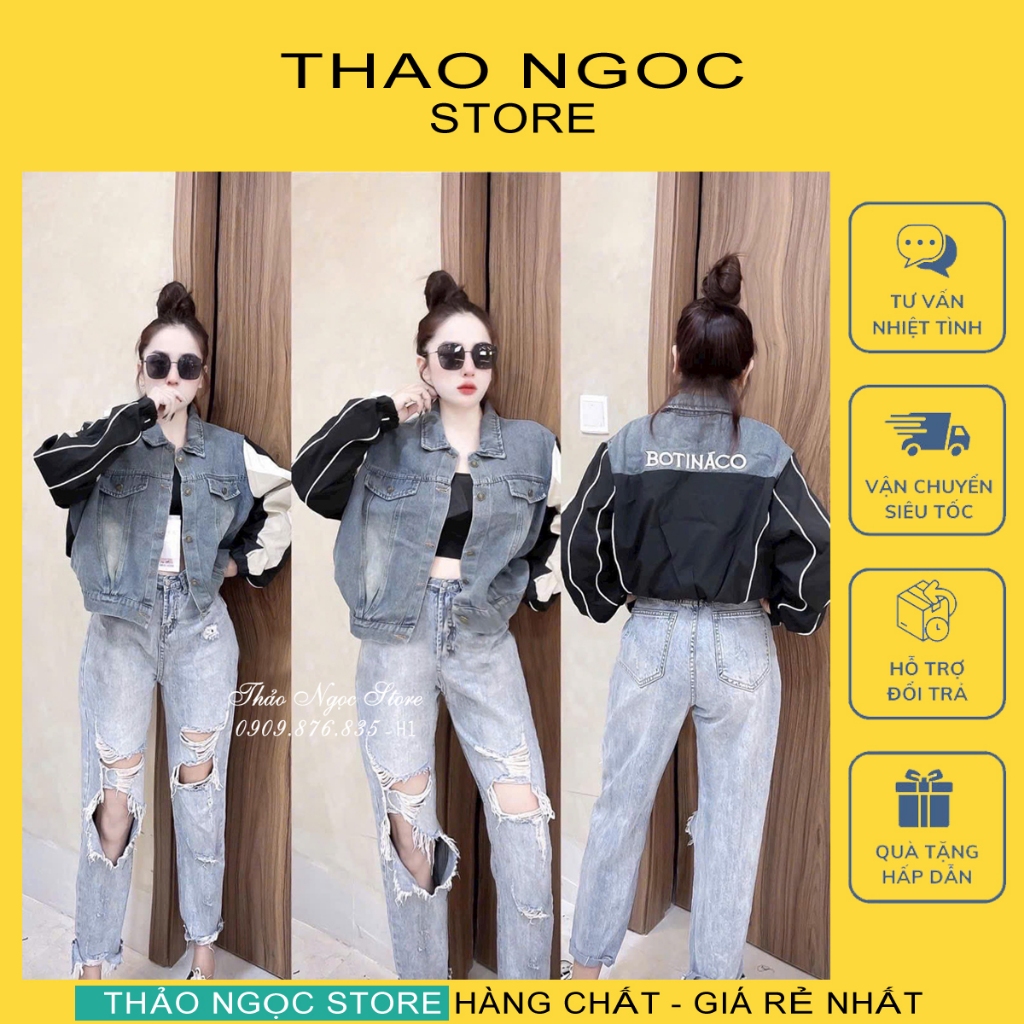 Áo khoác jean nữ tay dài phối kaki dù! (có sẵn, hình thật) THẢO NGỌC STORE