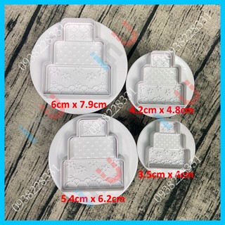 HCM - Bộ 4 khuôn cắt bánh quy hình Bánh cưới 3 tầng CA35 làm bánh Cookies, nhấn fondant