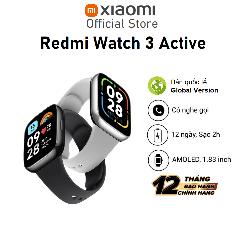 Đồng hồ thông minh Xiaomi Redmi Watch 3 ACTIVE Kết nối Bluetooth Nghe/Gọi Màn hình LCD 1.83inch - Bảo hành 12 tháng