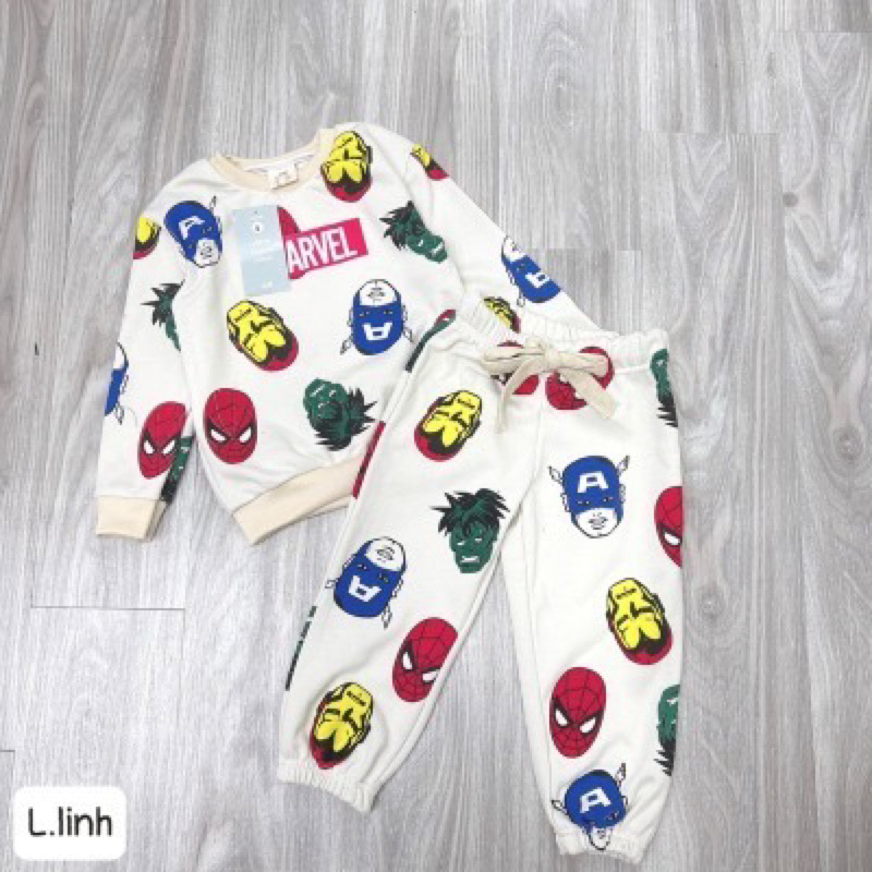 Bộ nỉ be in hình siêu nhân maảvel cho bé trai
