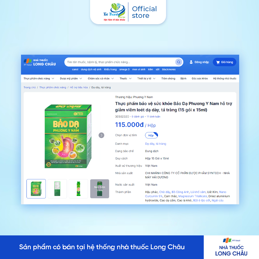 Dung dịch Bảo Dạ Phương Y Nam hỗ trợ giảm viêm loét dạ dày, tá tràng (15 gói x 15ml)