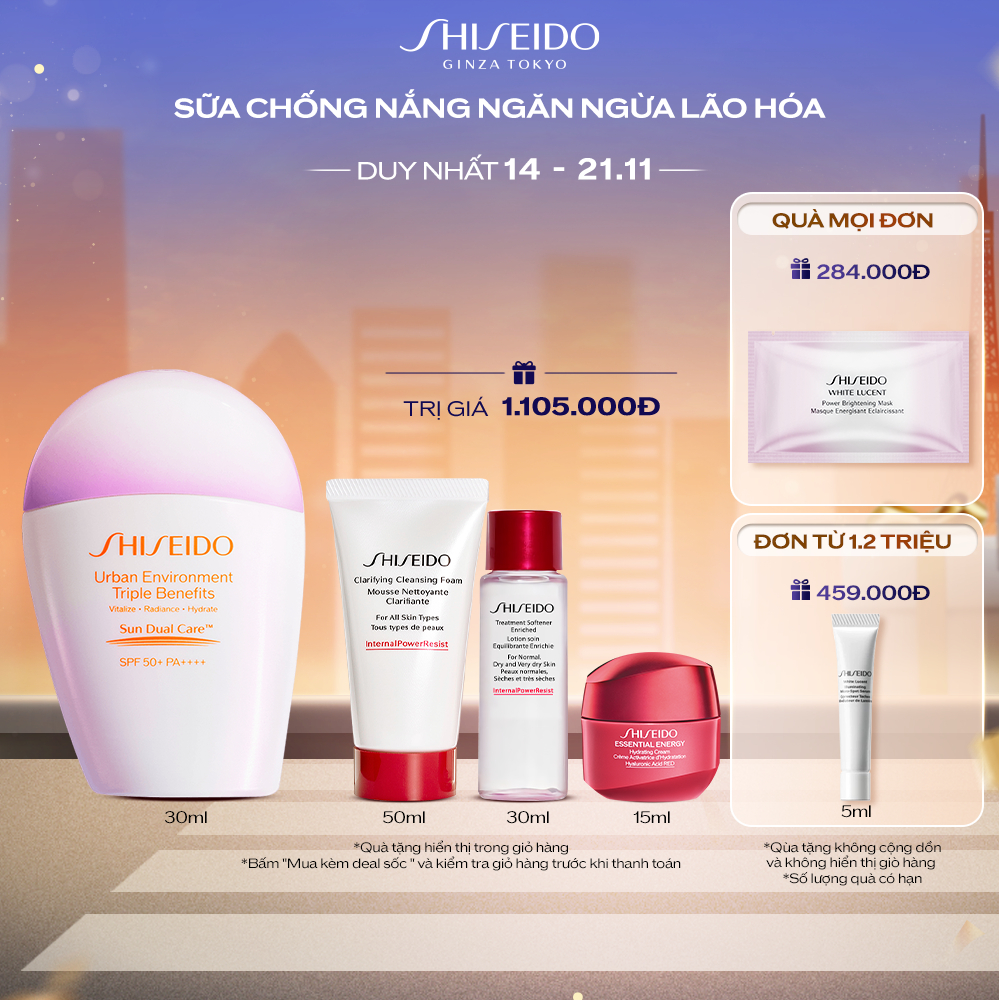 (EB) Sữa chống nắng dưỡng da Shiseido GSC Urban Environment Triple Beauty Suncare Emulsion SPF50+ PA++++ 30ml