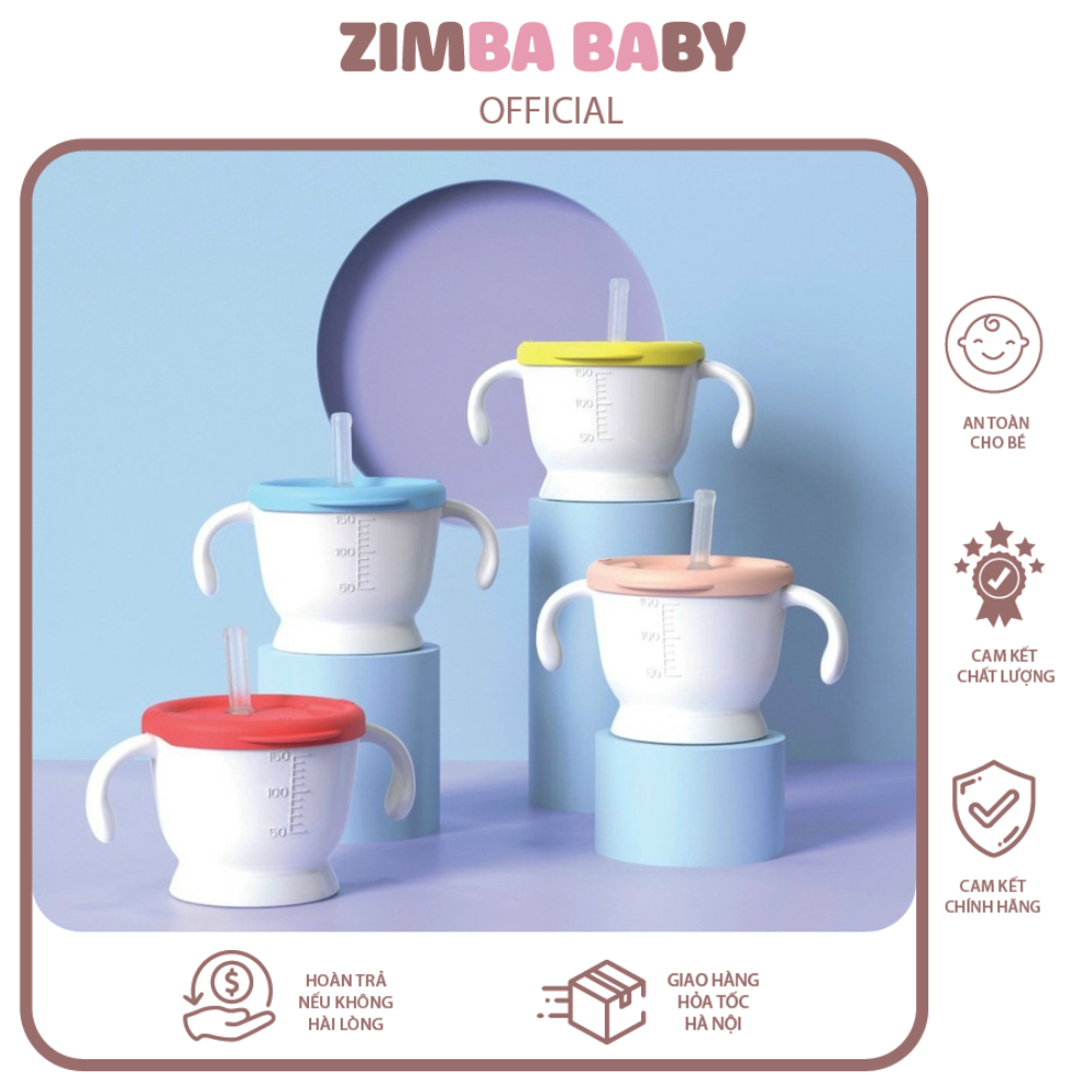Cốc tập uống 3 giai đoạn Kichi có kèm ống hút và nắp cho bé giúp bé tập uống nước uống sữa dễ dàng Zimbababy
