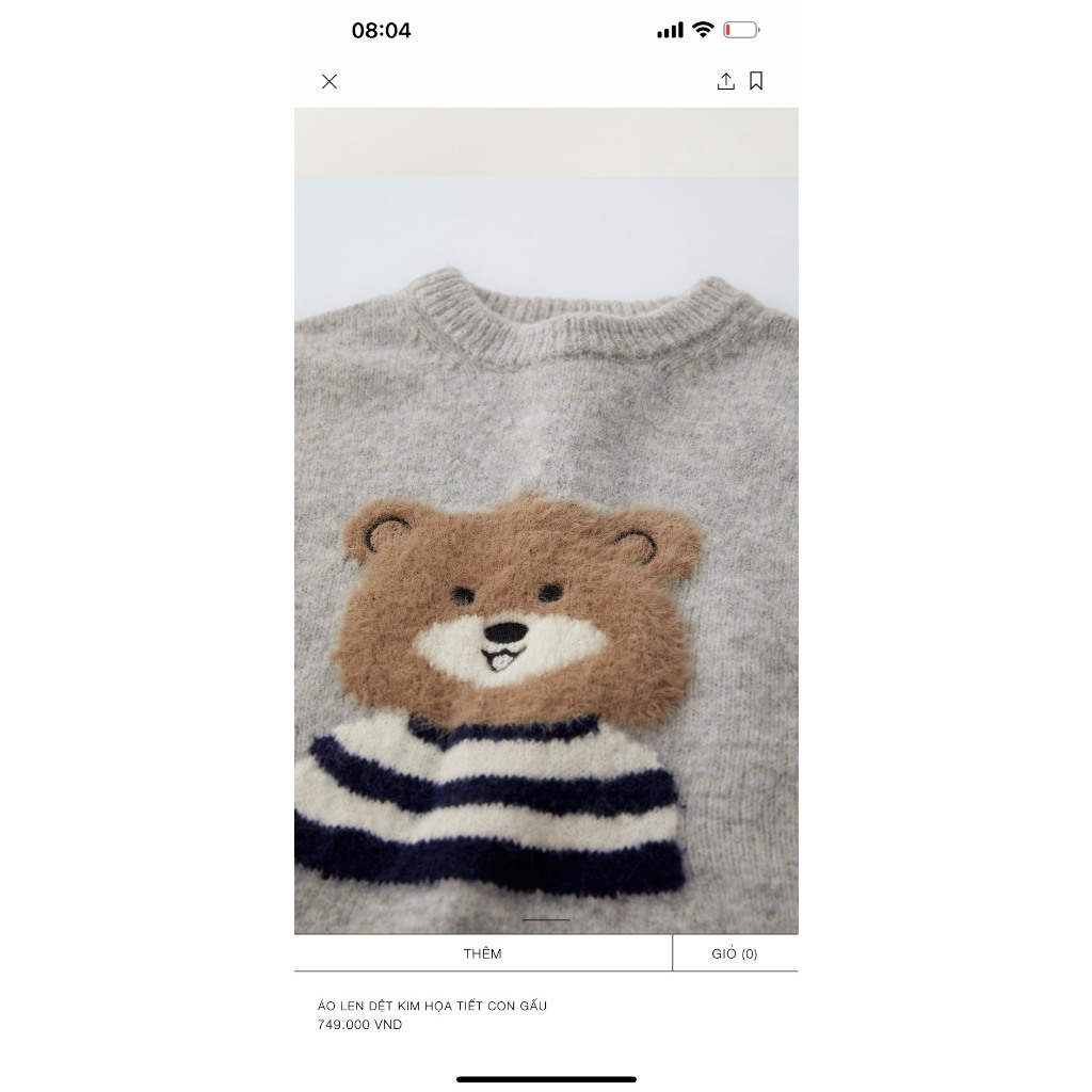 Áo len bé trai bé gái gấu xám