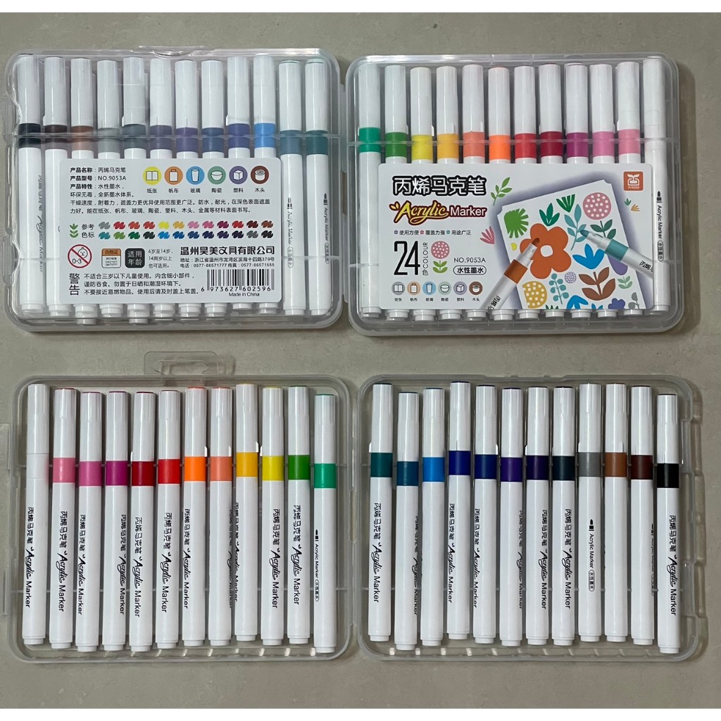Bút màu acrylic marker 12 màu ko lem trên giấy, bút màu nước, bút vẽ đa năng trên mọi chất liệu 24 màu, 36 màu