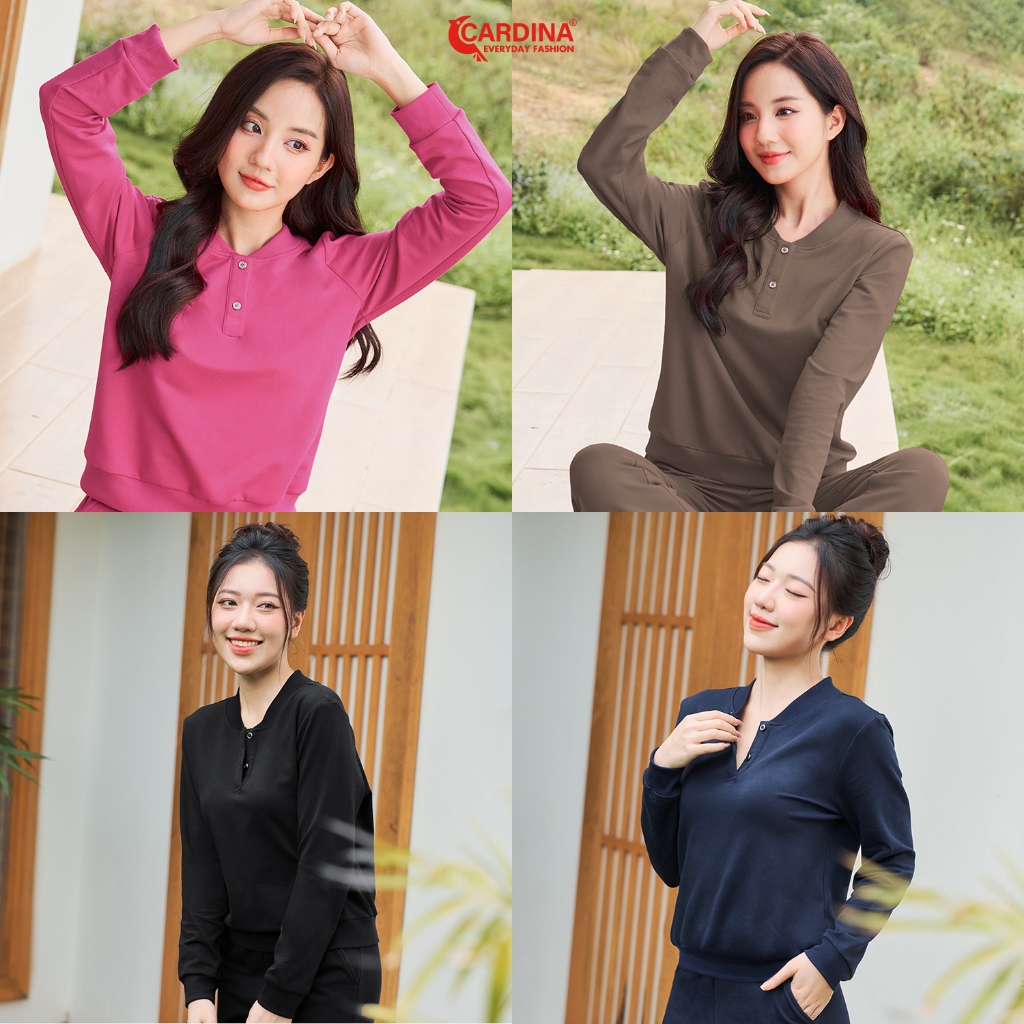 Bộ nỉ thu đông nữ CARDINA cổ trụ áo bo gấu chất liệu nỉ dày dặn co dãn tốt phom ôm vừa tôn dáng 3BNF02