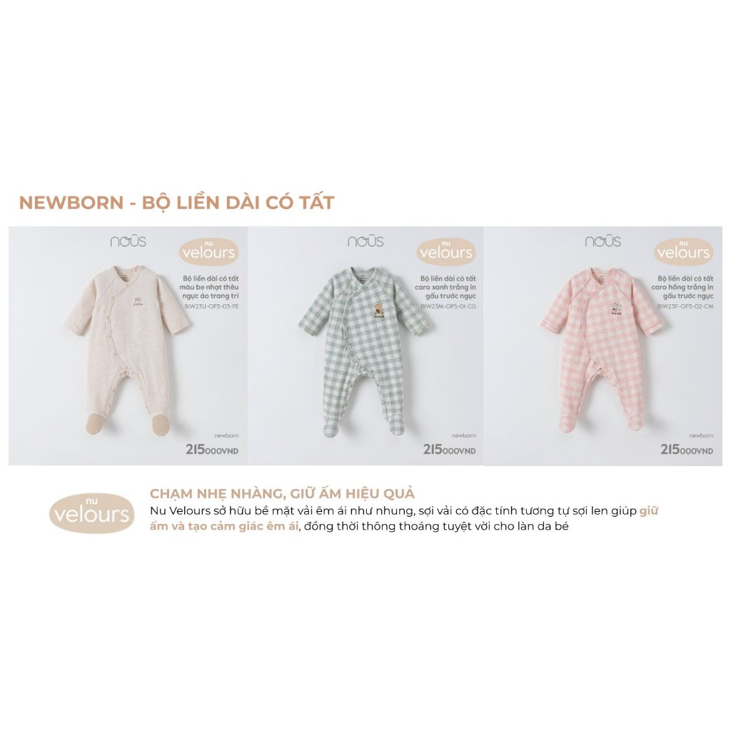 Bộ quần áo liền thân Nous sơ sinh bodysuit có tất thêu họa tiết cho bé các màu sắc dễ thương