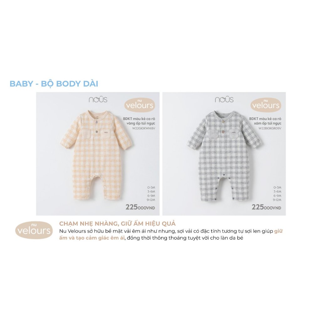 Bộ quần áo liền thân không tất Nous phối màu sắc kẻ caro đáng yêu dành cho 0-3 tháng đến 9-12 tháng