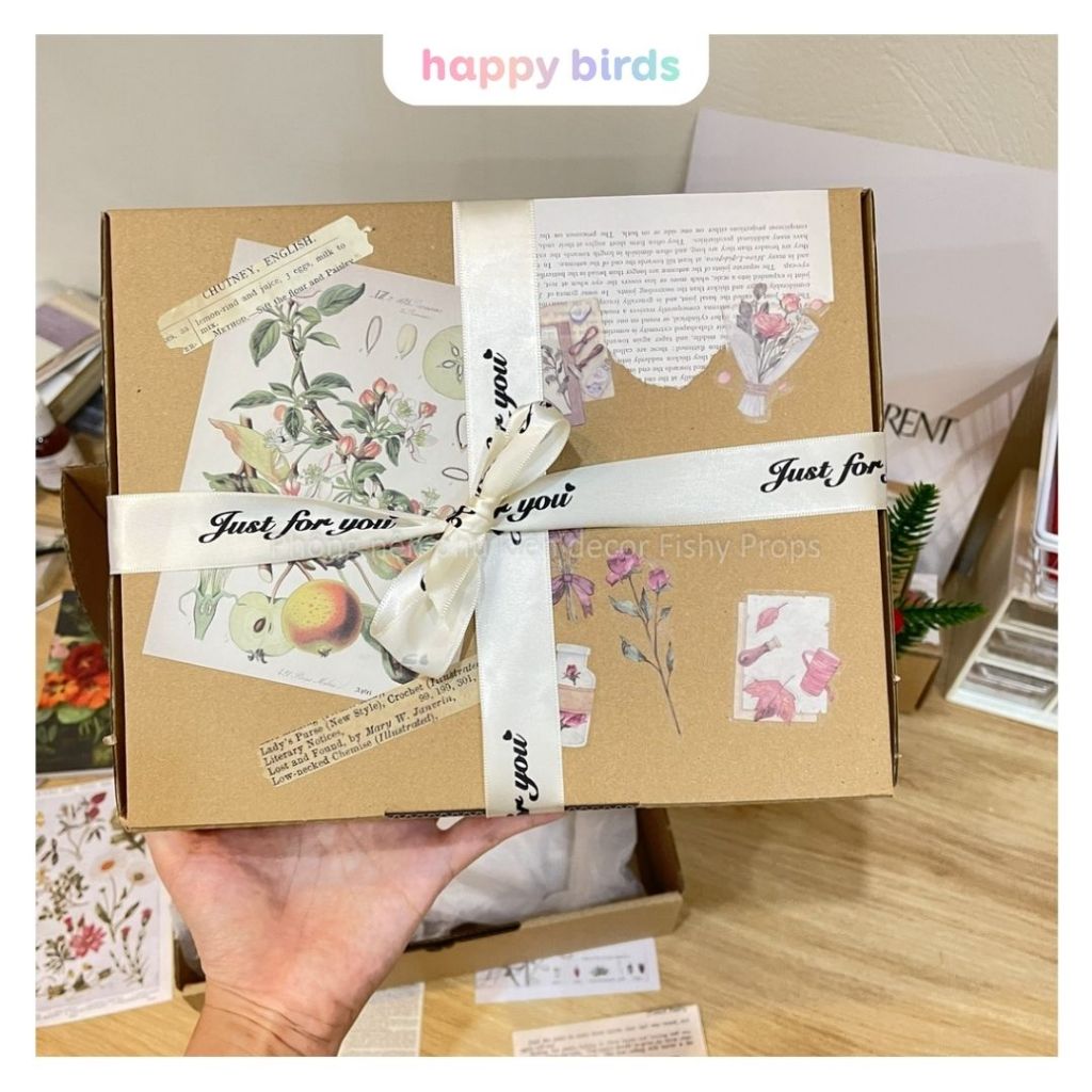 Hộp đựng quà carton nắp gài giấy kraft trơn đựng quà sinh nhật quà giáng sinh hộp quà tặng trơn vintage Happy Birds