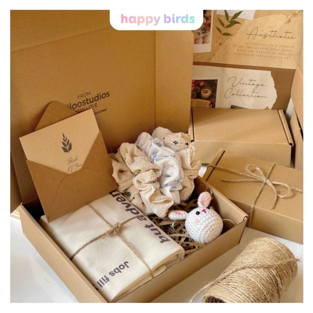 Hộp đựng quà carton nắp gài giấy kraft trơn đựng quà sinh nhật quà giáng sinh hộp quà tặng trơn vintage Happy Birds