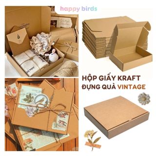 Hộp đựng quà carton nắp gài vintage nhiều size đựng quà tặng sinh nhật giáng sinh Happy Birds