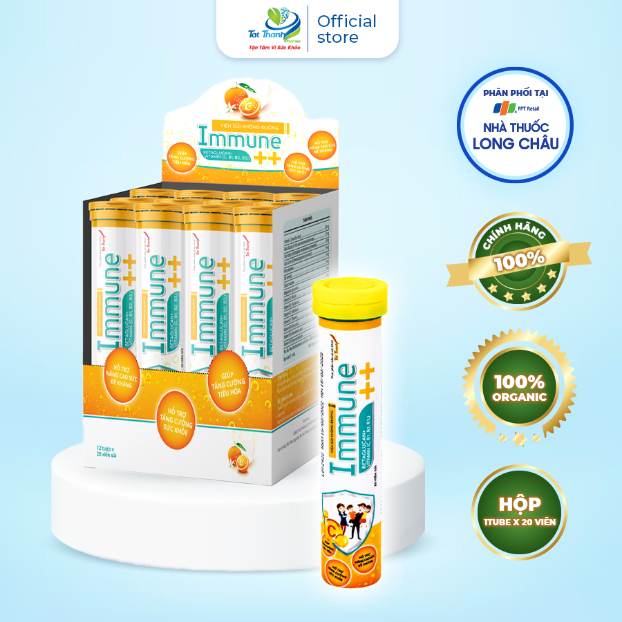 Viên sủi không đường Immune ++Tất Thành Pharma tăng cường miễn dịch tuýp 20 viên sủi