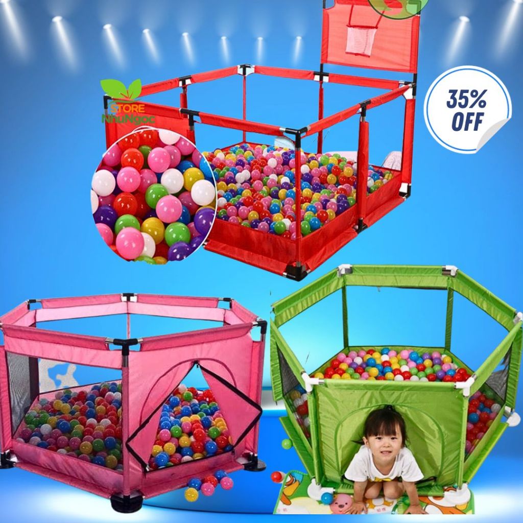 ☀️𝑻𝒂̣̆𝒏𝒈 10 𝑩𝒐́𝒏𝒈☀️Quây bóng, nhà bóng hình vuông 1m25x1m25 có rổ+quây lục.100% HÀNG KHUNG INOX