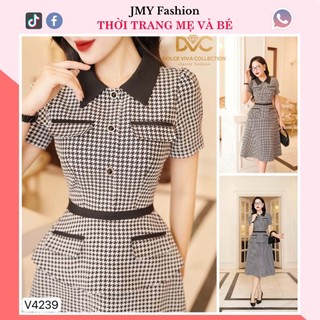V4239 Váy đầm kẻ đen cổ sơ mi dáng A xòe [Dolce Viva Colection (DVC)] váy kẻ đen trắng xòe công sở