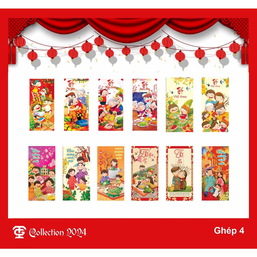 Combo 50 bao lì xì truyền thống tết giáp thìn 2024