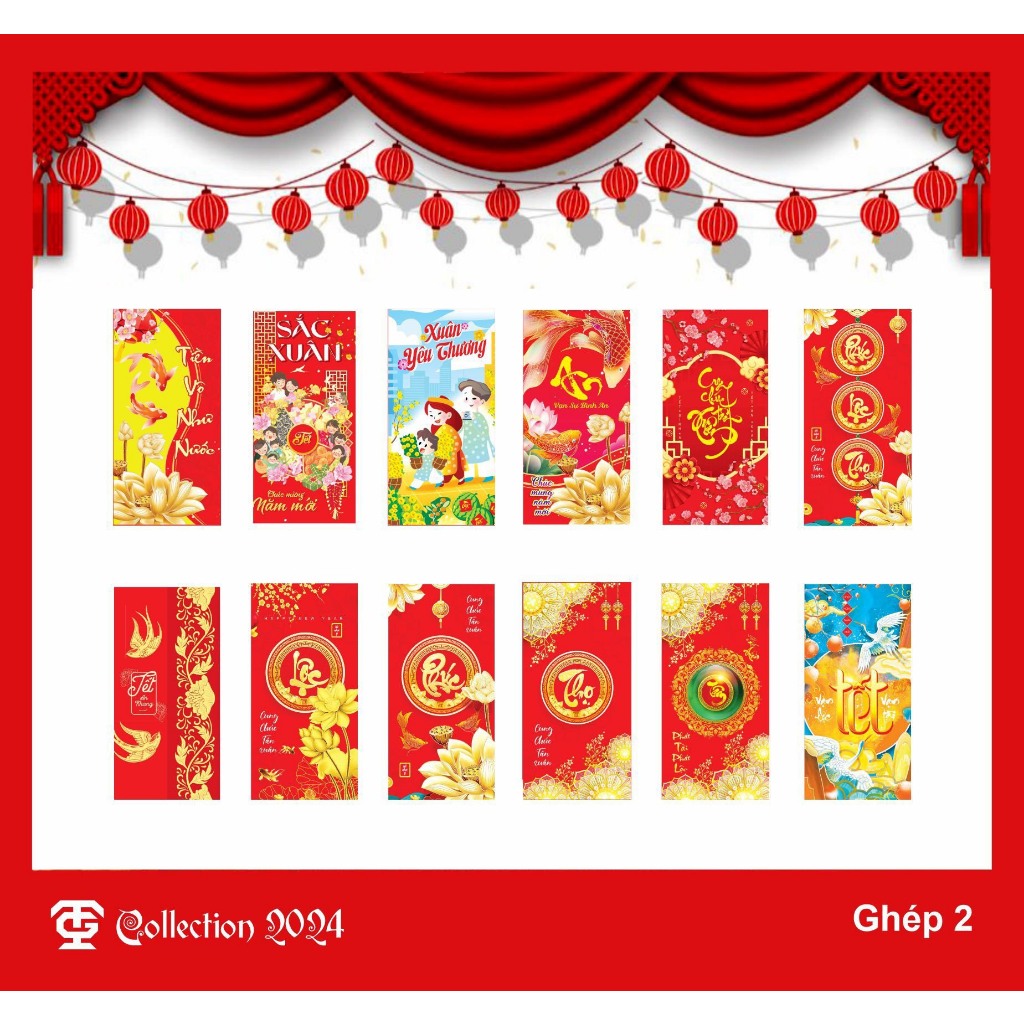 Combo 50 bao lì xì truyền thống tết giáp thìn 2024