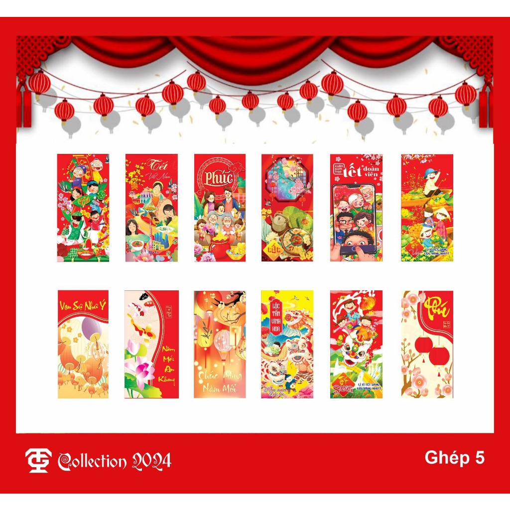 Combo 50 bao lì xì truyền thống tết giáp thìn 2024