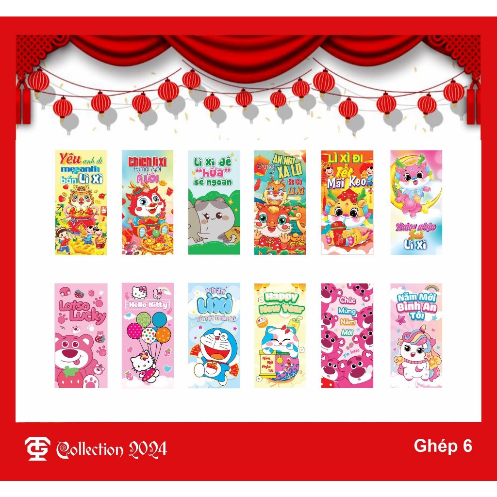 Combo 50 bao lì xì truyền thống tết giáp thìn 2024